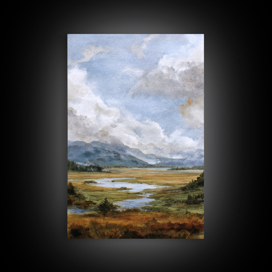 Quiet Mountain Scene Framed Canvas Print, Art, Digital Art, Living Room Decor, Fine Art, Abstract Art, Canvas Art, ART-2x3-73