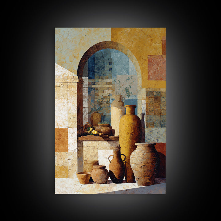 Architectural Archway in Warm Mediterranean Light Framed Canvas Print, Art, Minimalist Decor, Living Room Decor, Fine Art, ART-2x3-78