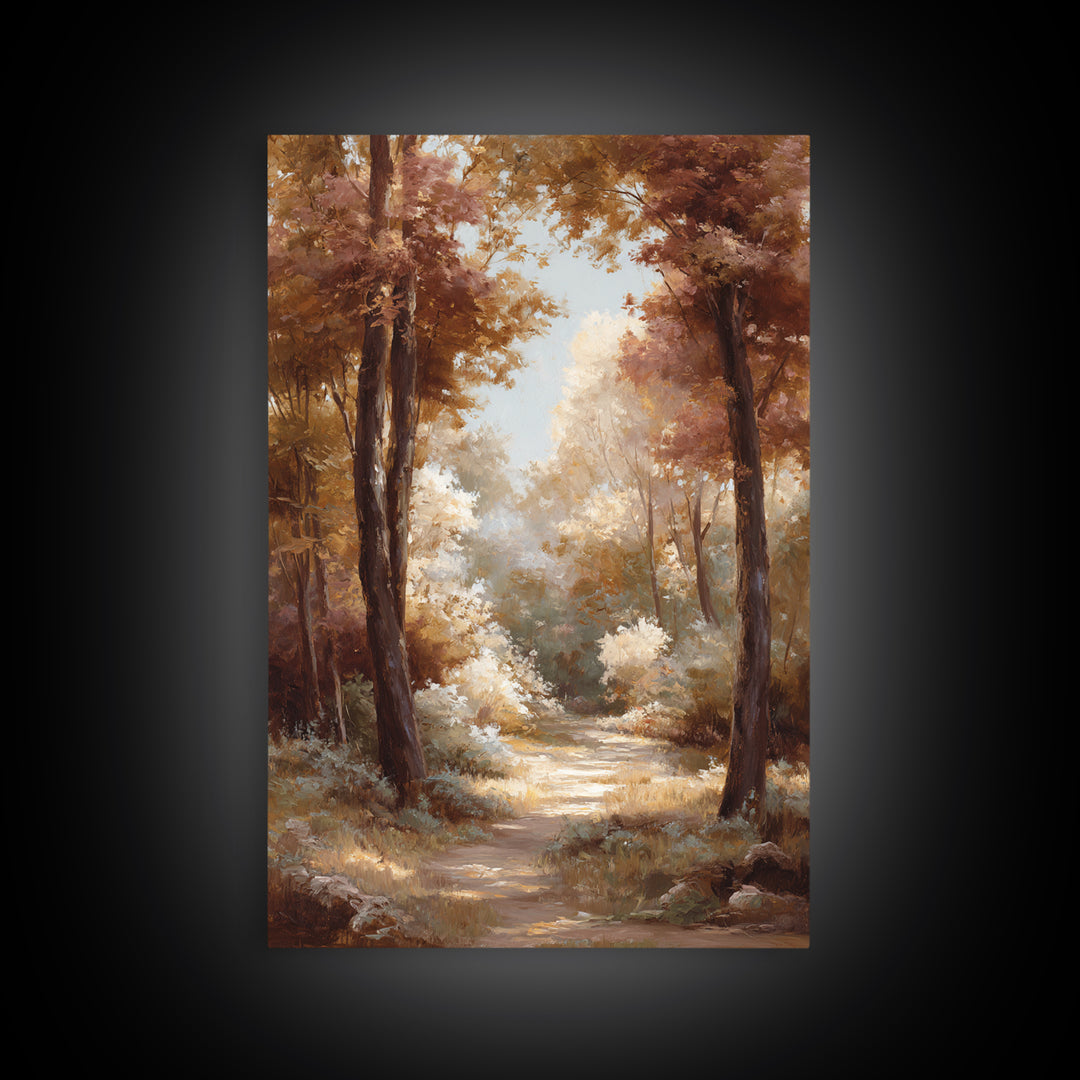 Woodland Path with Golden Autumn Atmosphere Canvas Print, Art, Fine Art Print, Living Room Decor, Fine Art, Digital Art, ART-2x3-79