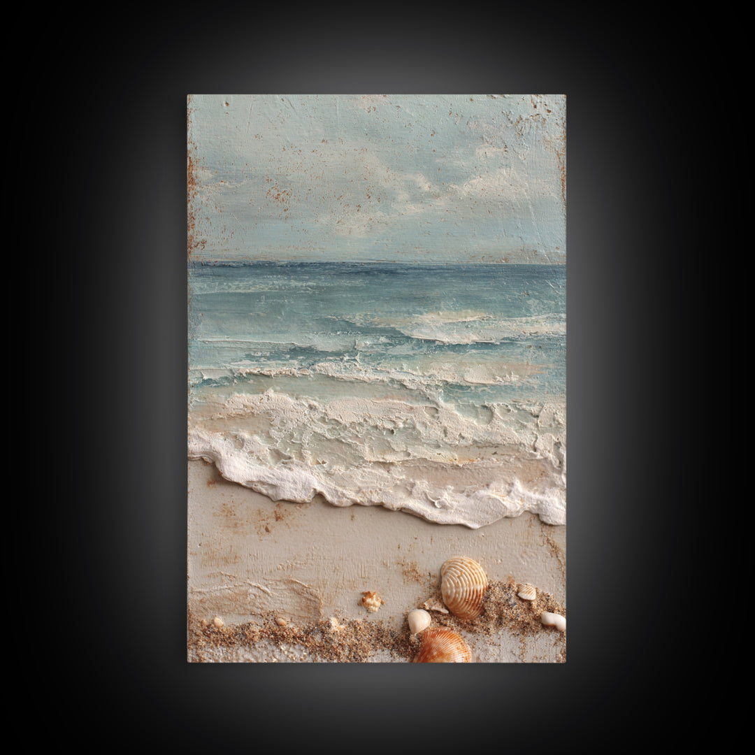 Dramatic Seascape with Foam and Storm Clouds Framed Canvas Print, Art, Art Deco, Living Room Decor, Oil Painting, ART-2x3-8