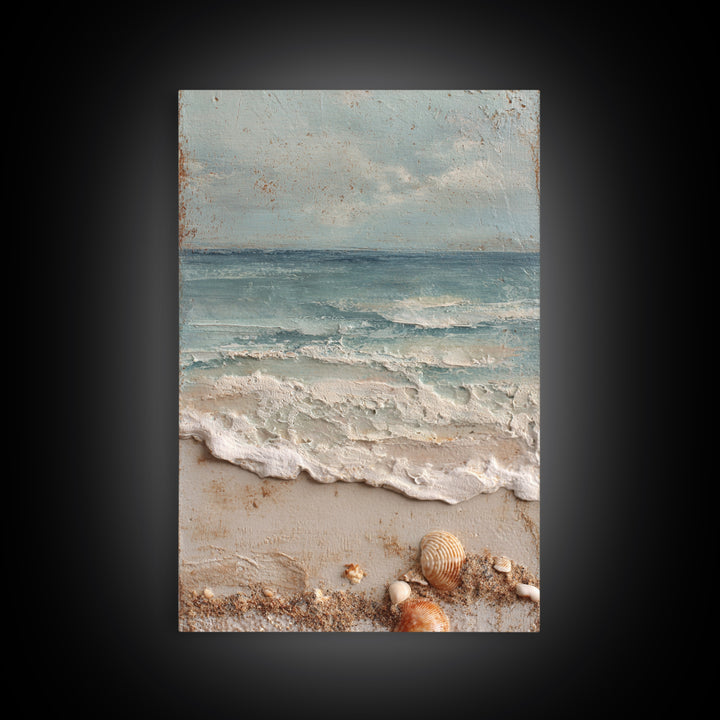 Dramatic Seascape with Foam and Storm Clouds Framed Canvas Print, Art, Art Deco, Living Room Decor, Oil Painting, ART-2x3-8