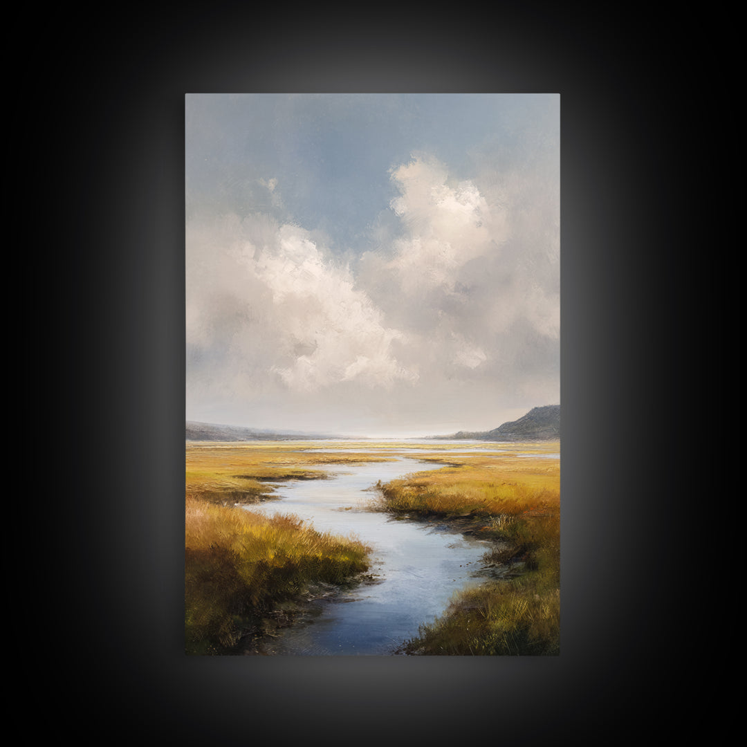 Classic Landscape with Winding River and Atmospheric Framed Canvas Print, Art, Art Print, Living Room Decor, Fine Art, ART-2x3-83