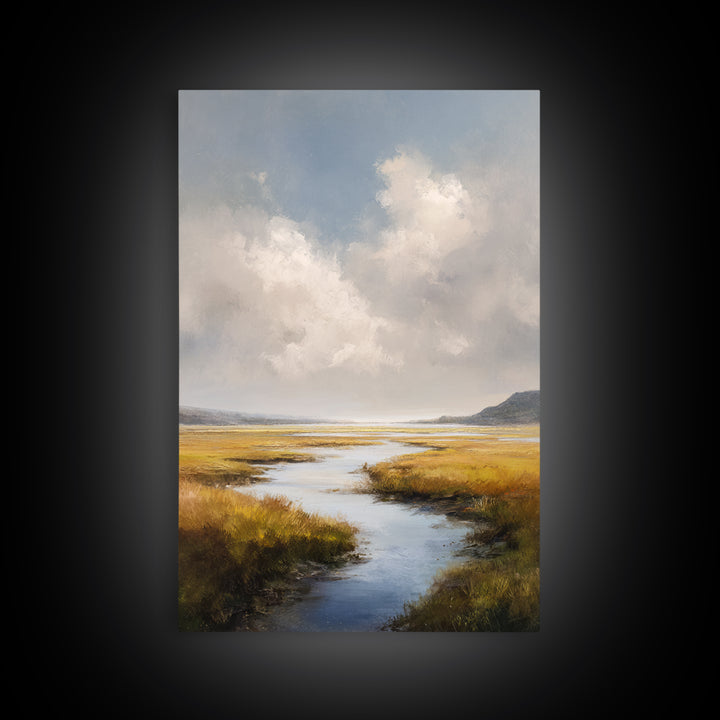 Classic Landscape with Winding River and Atmospheric Framed Canvas Print, Art, Art Print, Living Room Decor, Fine Art, ART-2x3-83