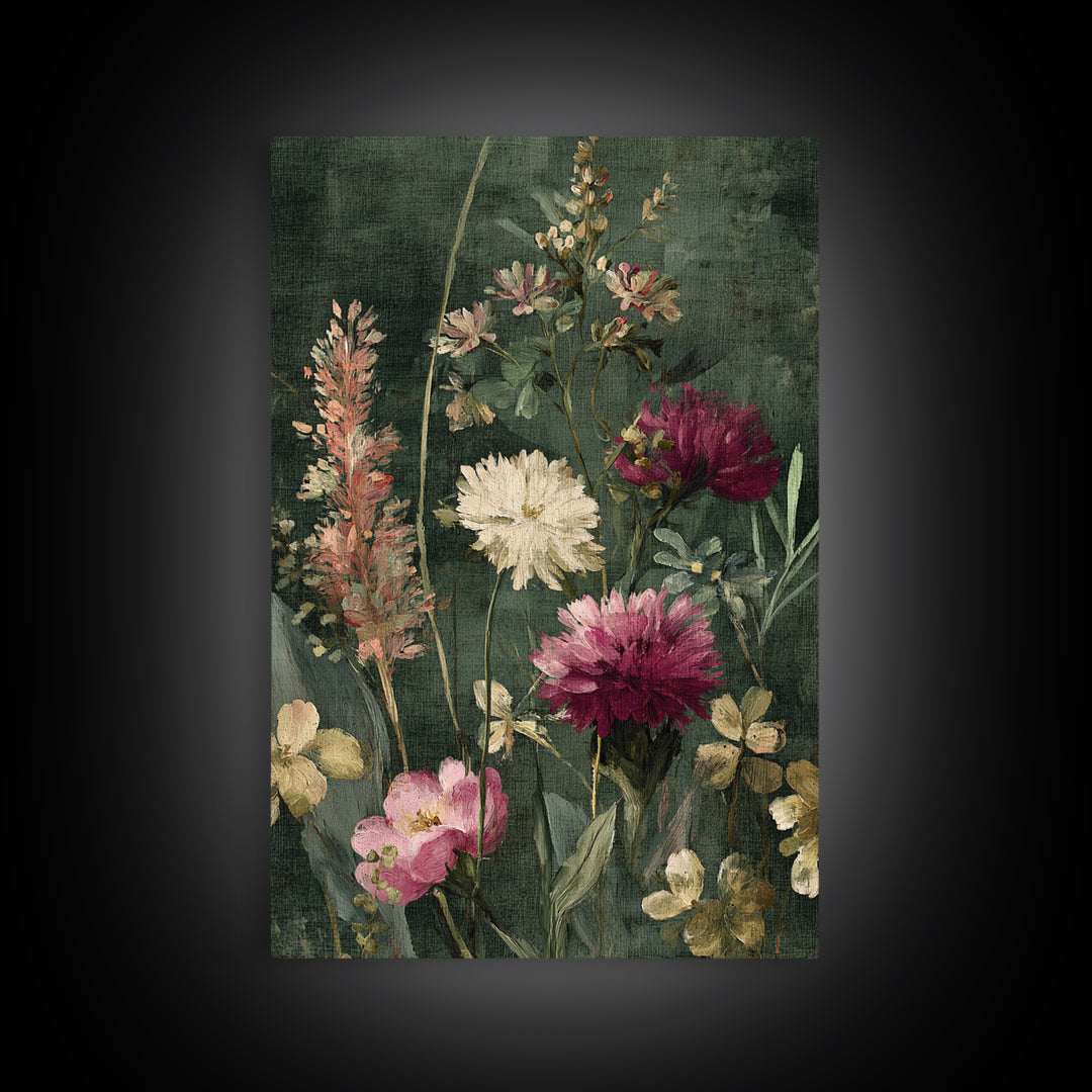 Painterly Meadow with Loose Impressionist Flowers Canvas Print, Art, Wall Art Prints, Living Room Decor, Watercolor Art, ART-2x3-95