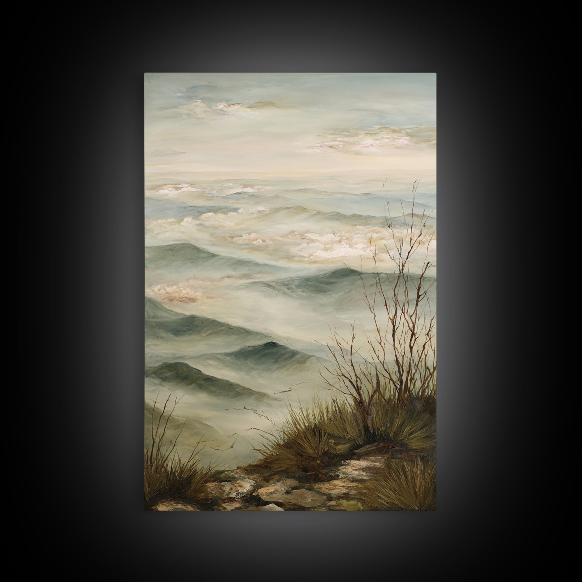 Quiet Mountain Scene Framed Canvas Print, Art, Digital Art, Living Room Decor, Fine Art, Abstract Art, Canvas Art, ART-2x3-97