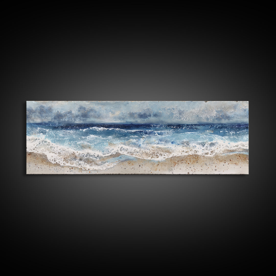 Dramatic Seascape with Foam and Storm Clouds Canvas Print, Art, Ai Art, Living Room Decor, Fine Art, Home Decor, ART-3x1-16