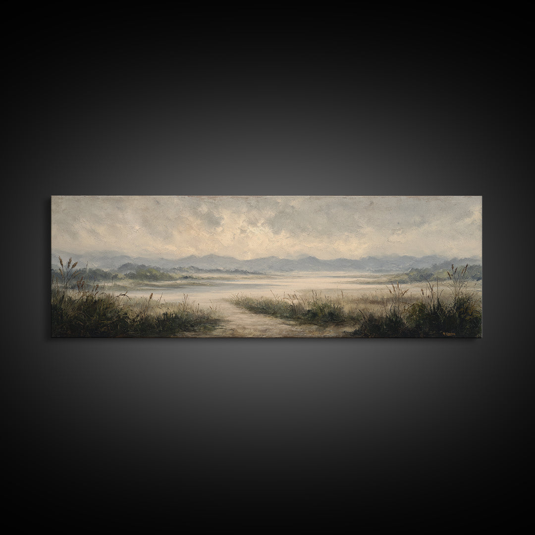 Classic Landscape with Winding River and Atmospheric Canvas Print, Art, Gallery Decor, Living Room Decor, Fine Art, ART-3x1-19