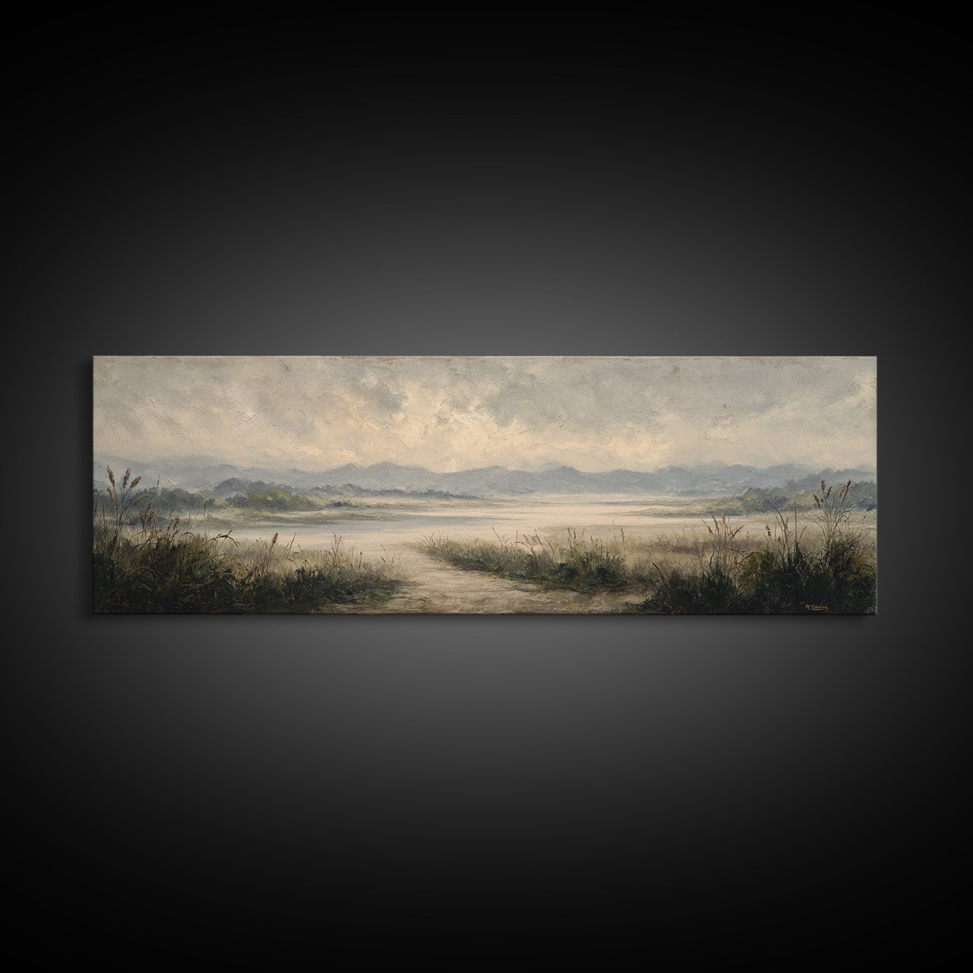 Classic Landscape with Winding River and Atmospheric Canvas Print, Art, Gallery Decor, Living Room Decor, Fine Art, ART-3x1-19