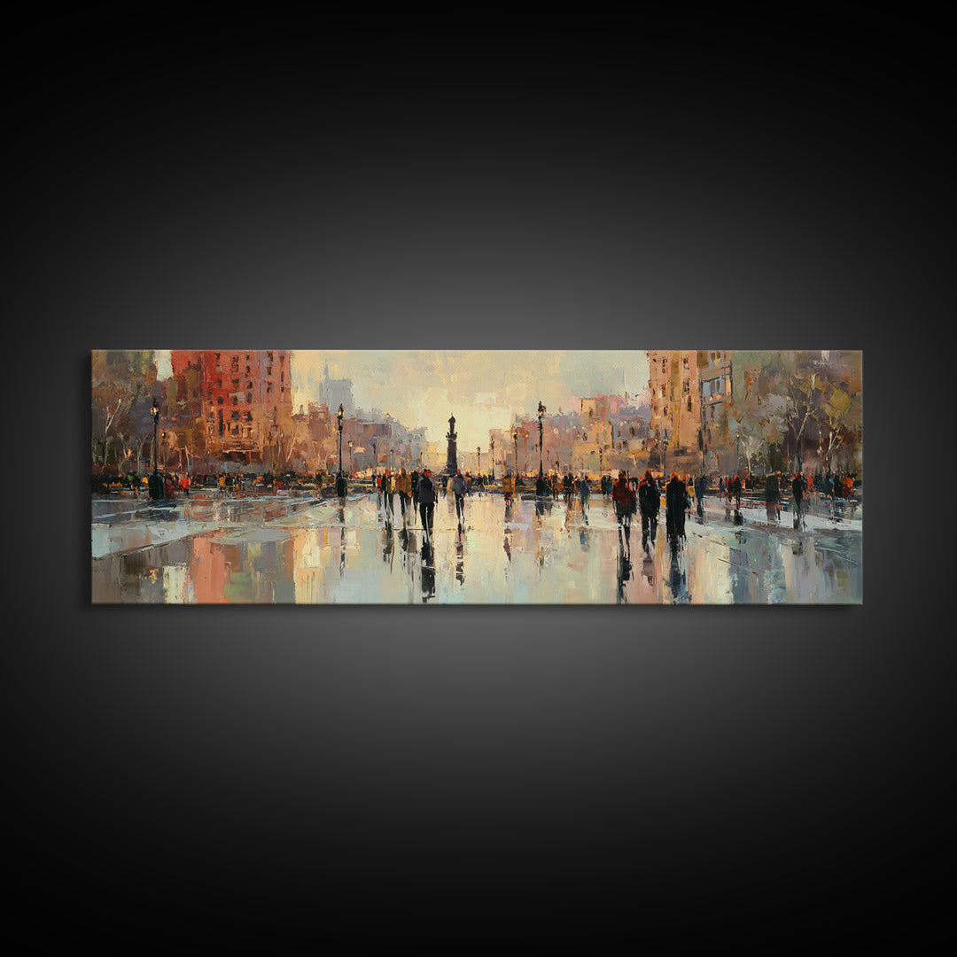 Moody City Scene Reflected Canvas Print, Art, Wall Art Prints, Living Room Decor, Watercolor Art, Ai Art, Textured Wall Art, ART-3x1-26