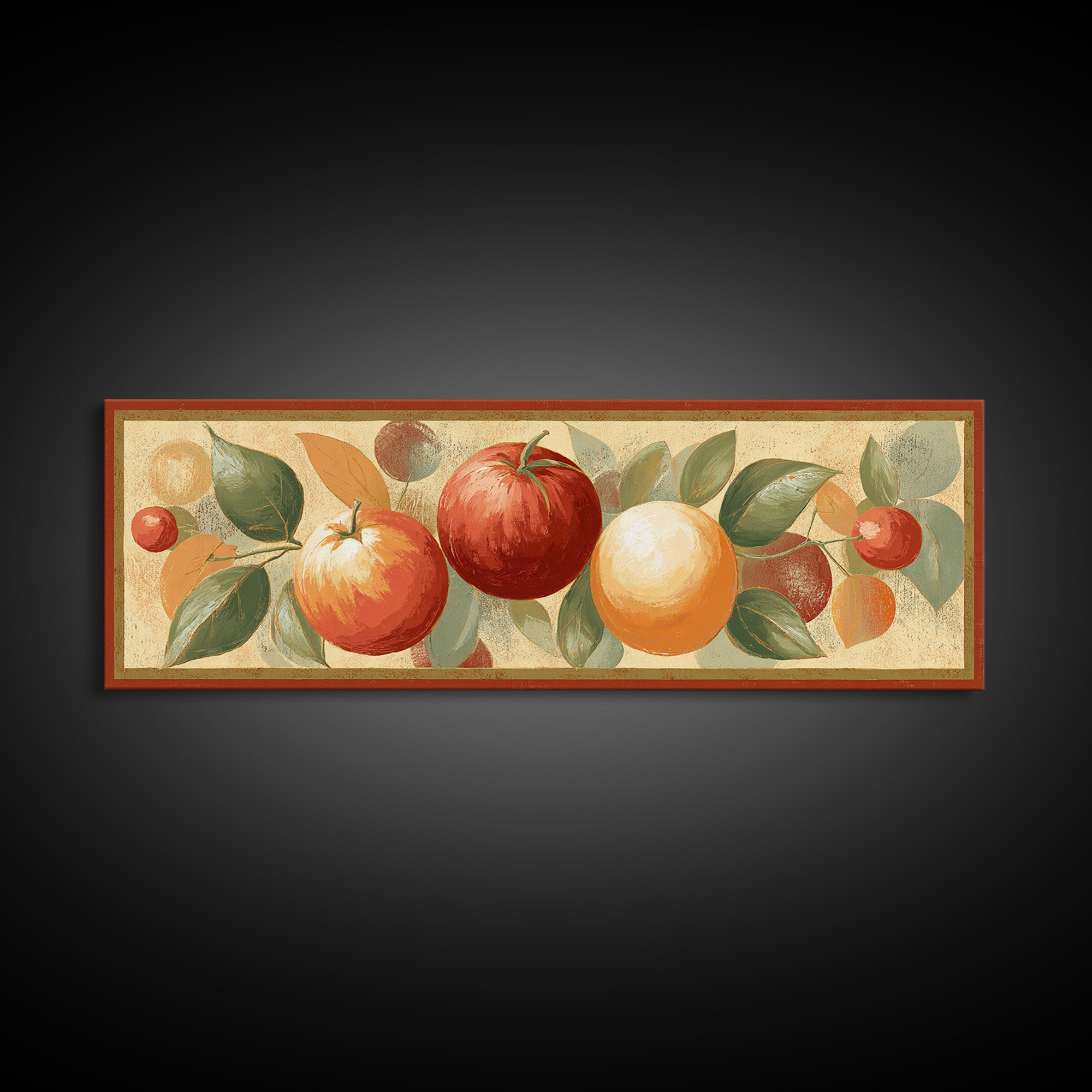 Bold Pop Fruit Composition Framed Canvas Print, Art, Boho Wall Art, Living Room Decor, Watercolor Art, Textured Painting, ART-3x1-32