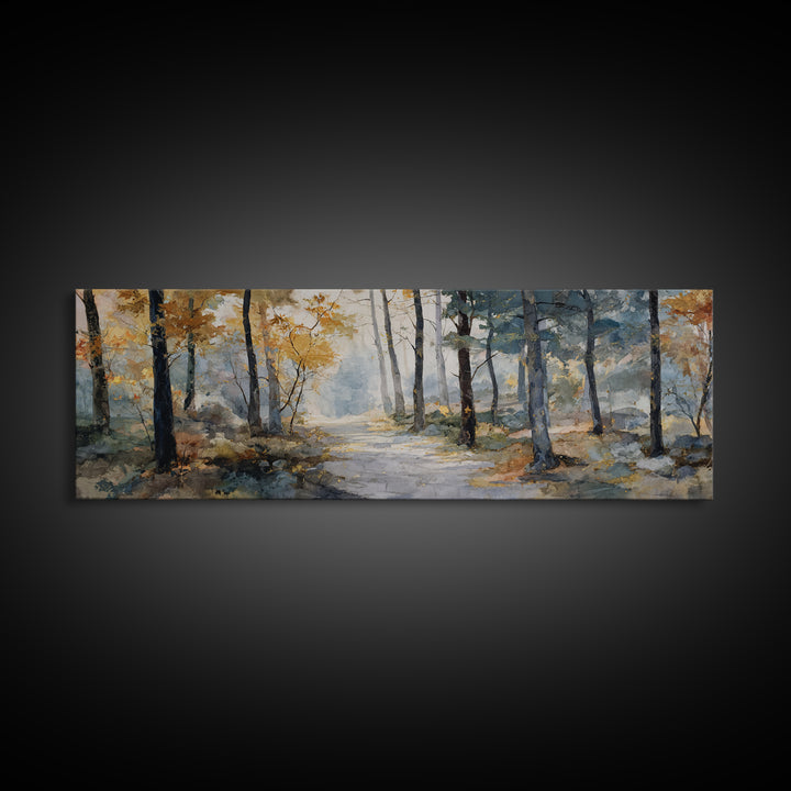 Woodland Path with Golden Autumn Atmosphere Canvas Print, Art, Home Decor, Living Room Decor, Fine Art, Minimalist Decor, ART-3x1-39