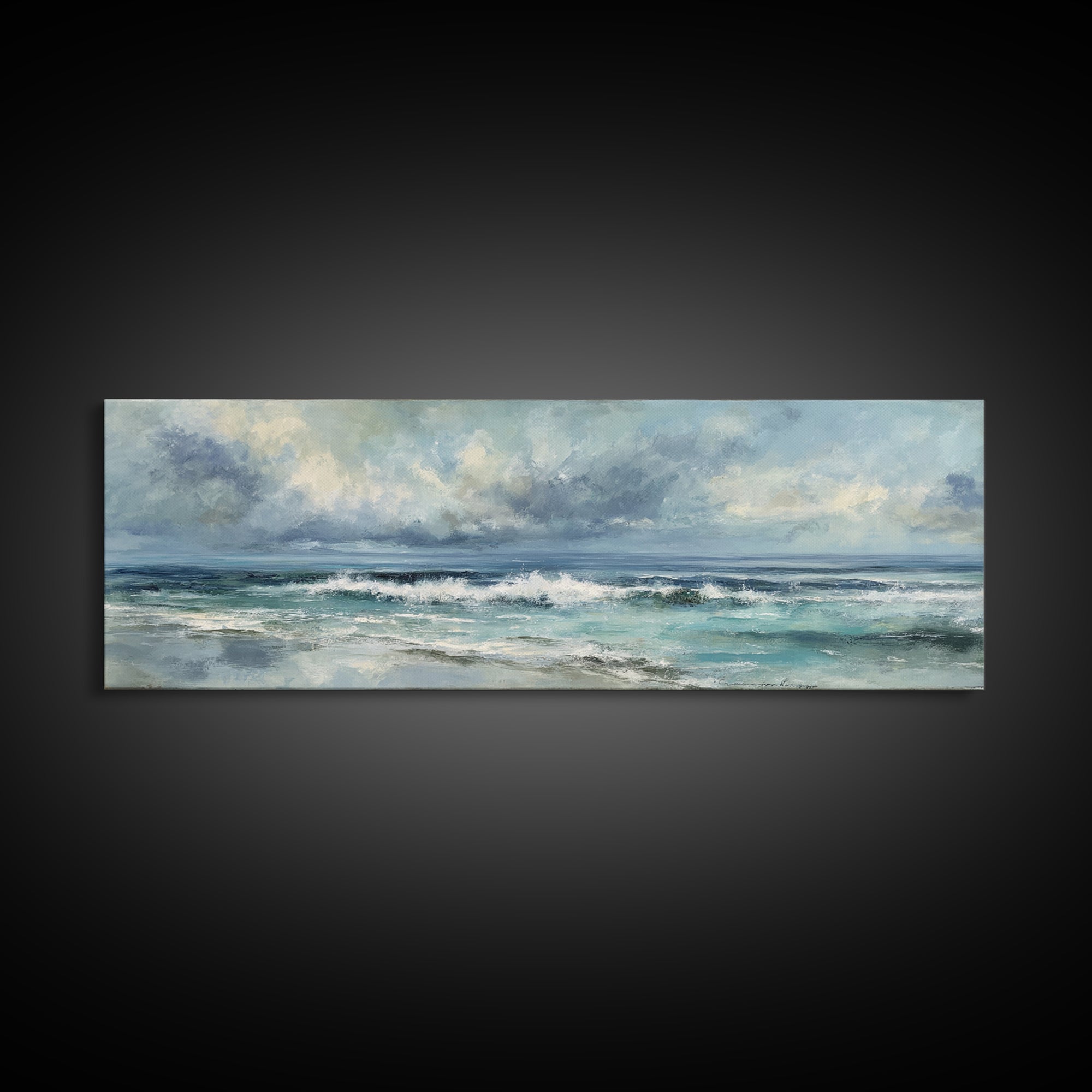 Dramatic Seascape with Foam and Storm Clouds Canvas Print, Art, Horizontal Wall Art, Living Room Decor, Fine Art, ART-3x1-40