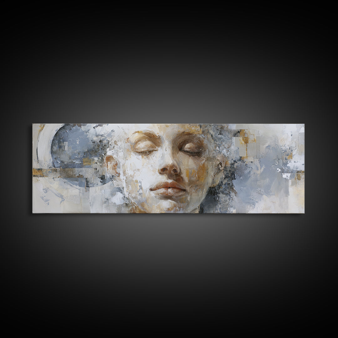 Expressive Portrait with Dramatic Light and Textured Framed Canvas Print, Art, Home Decor, Living Room Decor, Fine Art, ART-3x1-44