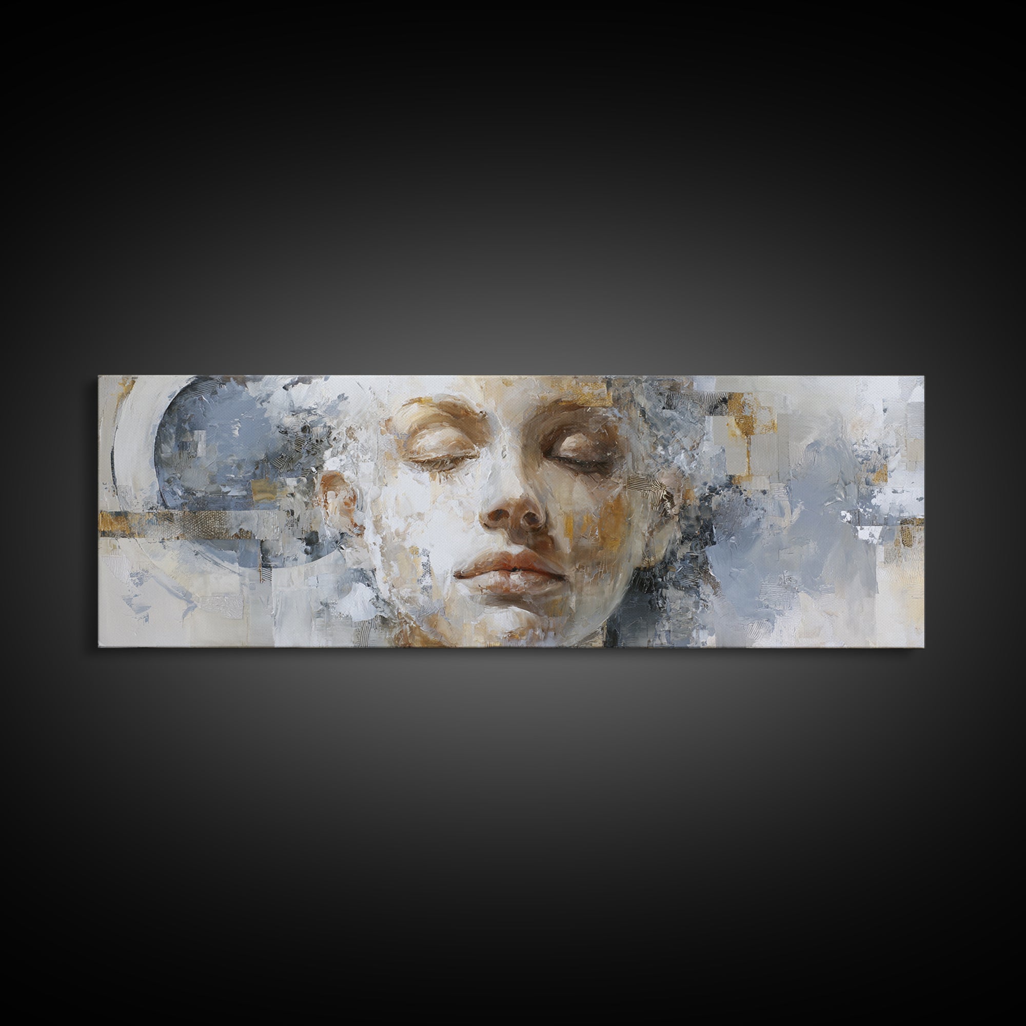 Expressive Portrait with Dramatic Light and Textured Framed Canvas Print, Art, Home Decor, Living Room Decor, Fine Art, ART-3x1-44