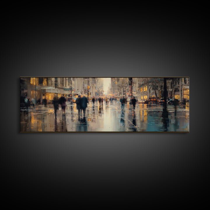 Moody City Scene Reflected Canvas Print, Art, Wall Art Prints, Living Room Decor, Watercolor Art, Ai Art, Textured Wall Art, ART-3x1-50