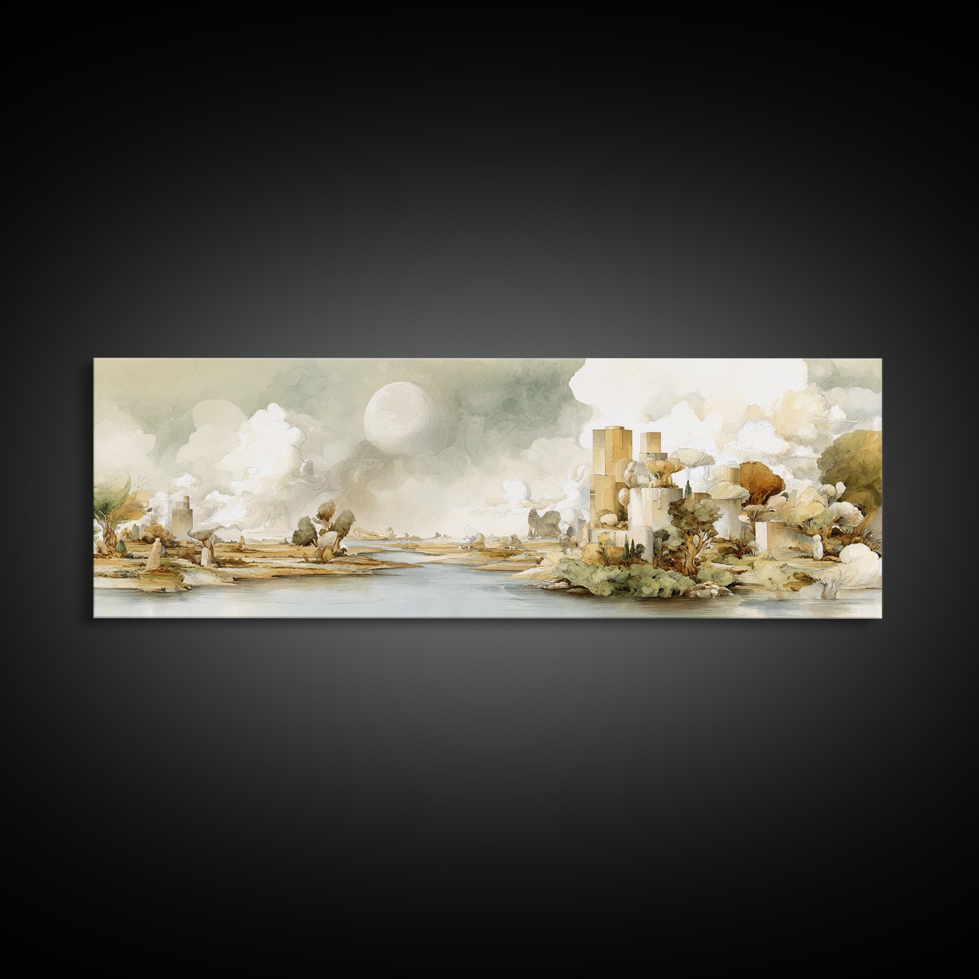 Surreal Dream Landscape Framed Canvas Print, Art, Wall Art, Living Room Decor, Oil Painting, Original Art, Art Nouveau, ART-3x1-51