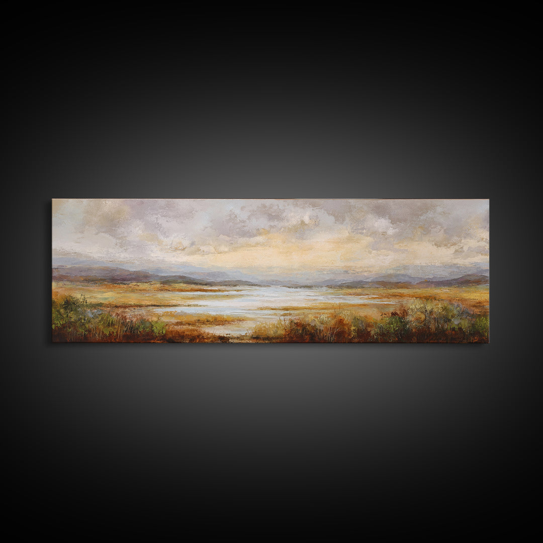 Quiet Mountain Scene Framed Canvas Print, Art, Framed Wall Art, Living Room Decor, Fine Art, Resin Art, Boho Wall Art, ART-3x1-57