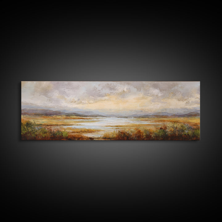 Quiet Mountain Scene Framed Canvas Print, Art, Framed Wall Art, Living Room Decor, Fine Art, Resin Art, Boho Wall Art, ART-3x1-57