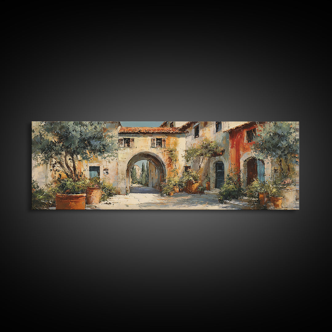 Architectural Archway in Warm Mediterranean Light Canvas Print, Art, Abstract Wall Art, Living Room Decor, Oil Painting, ART-3x1-62