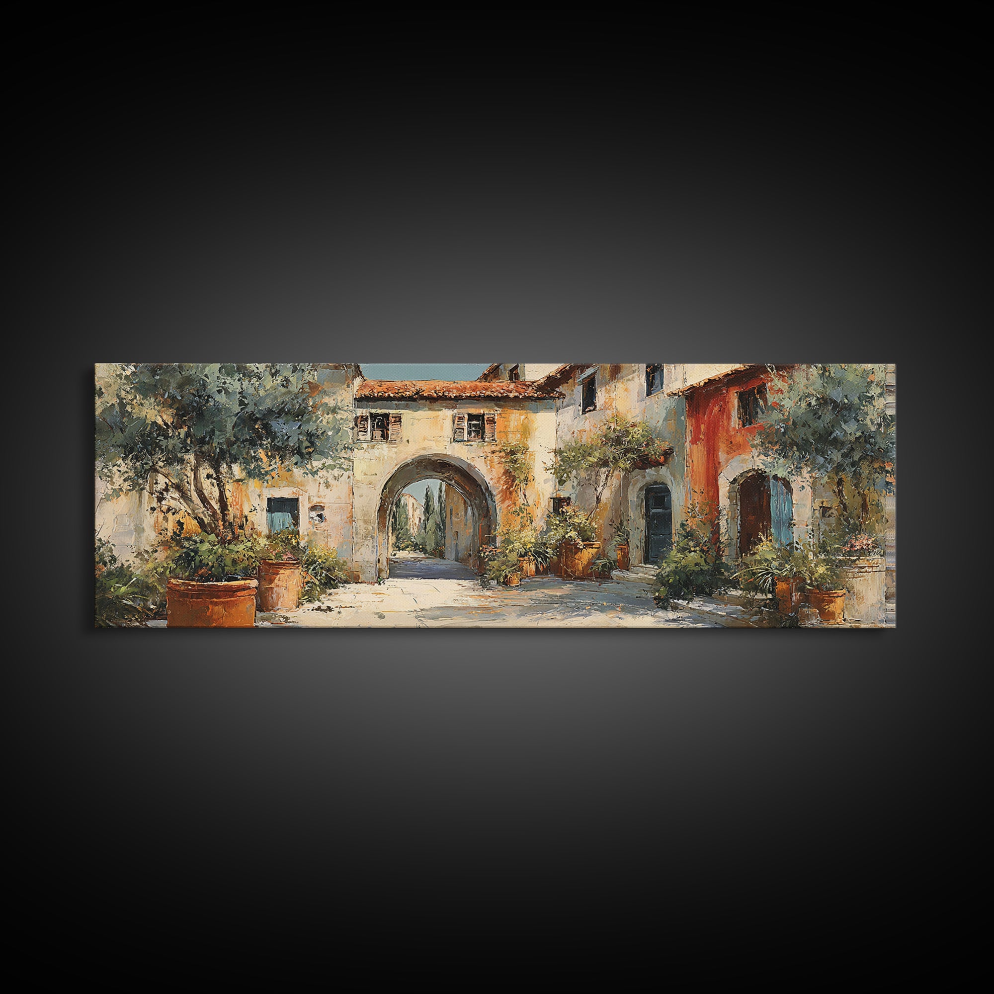 Architectural Archway in Warm Mediterranean Light Canvas Print, Art, Abstract Wall Art, Living Room Decor, Oil Painting, ART-3x1-62