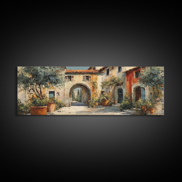 Architectural Archway in Warm Mediterranean Light Canvas Print, Art, Abstract Wall Art, Living Room Decor, Oil Painting, ART-3x1-62