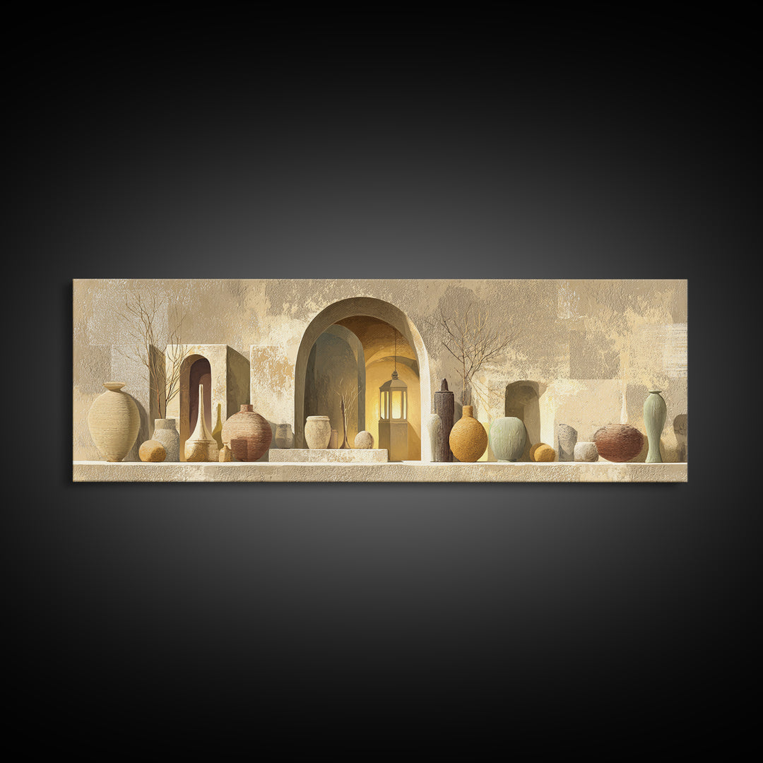 Architectural Archway in Warm Mediterranean Light Canvas Print, Art, Digital Art, Living Room Decor, Watercolor Art, ART-3x1-86