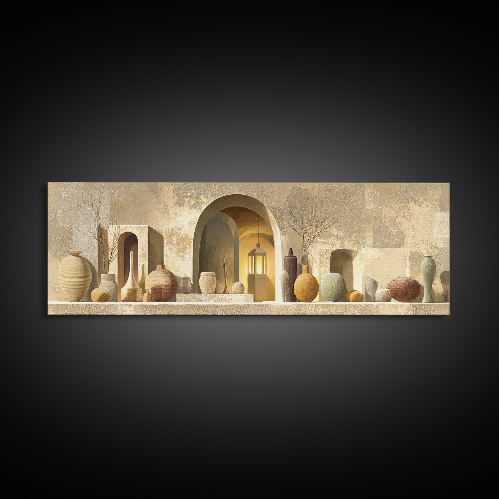 Architectural Archway in Warm Mediterranean Light Canvas Print, Art, Digital Art, Living Room Decor, Watercolor Art, ART-3x1-86