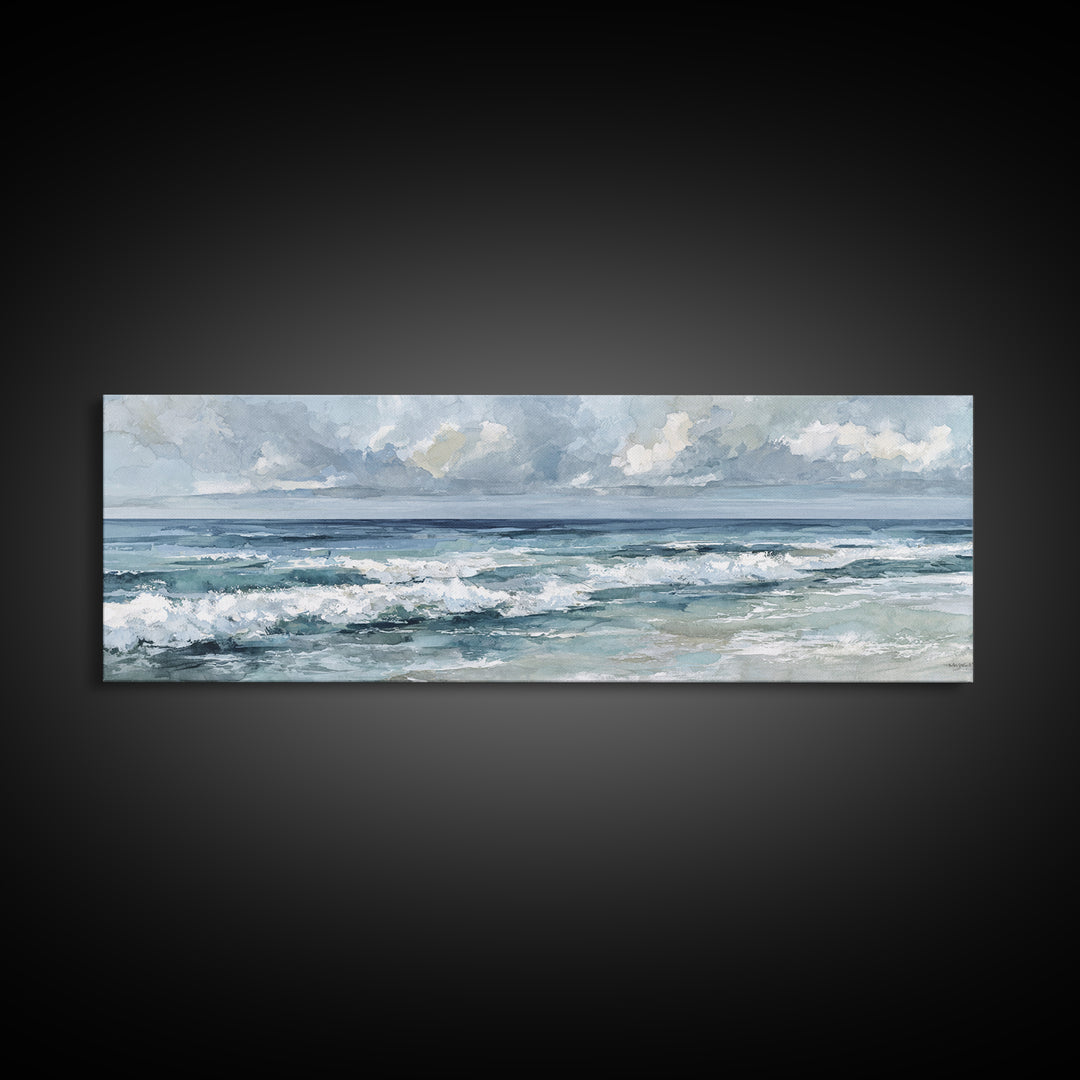 Dramatic Seascape with Foam and Storm Clouds Canvas Print, Art, Textured Painting, Living Room Decor, Oil Painting, ART-3x1-88