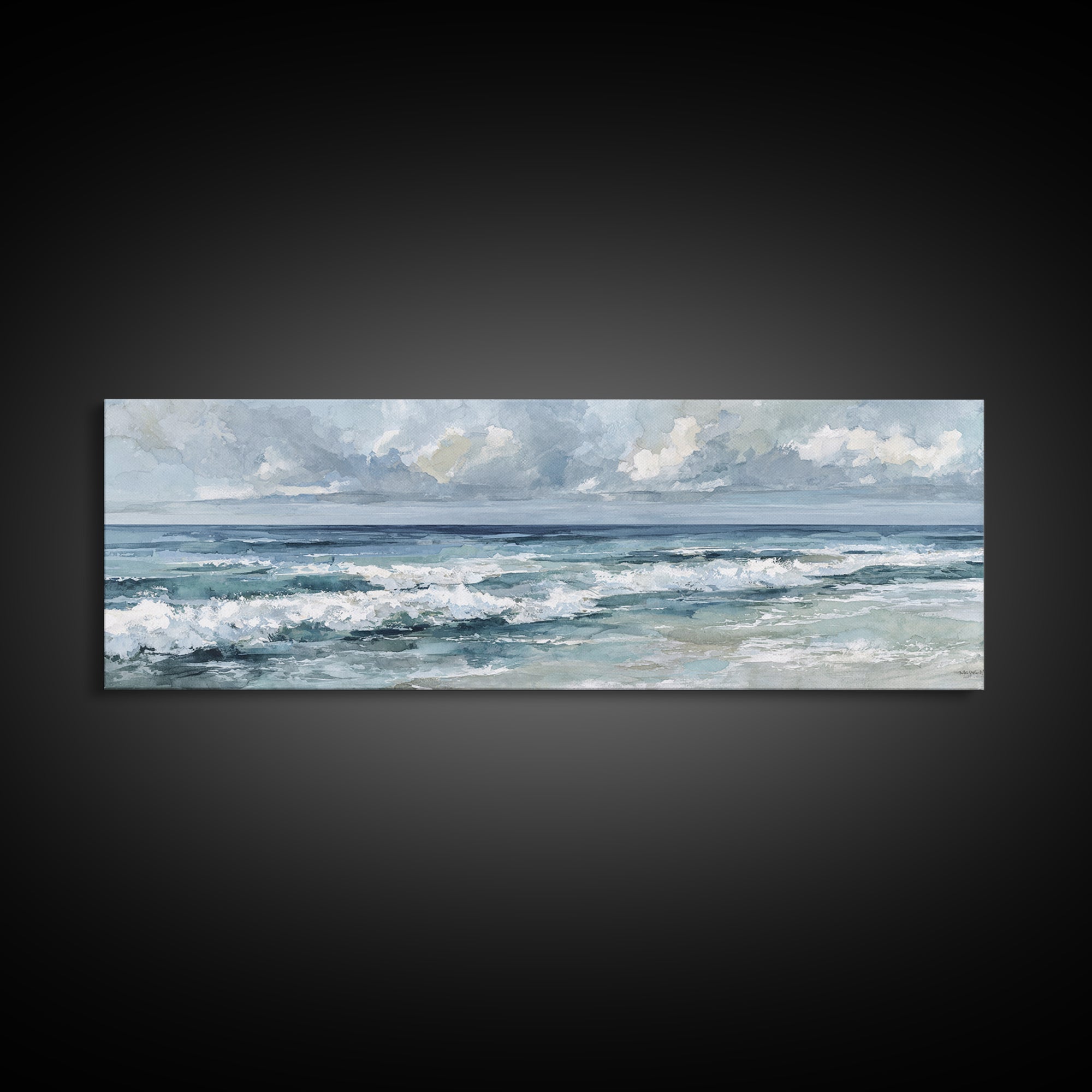 Dramatic Seascape with Foam and Storm Clouds Canvas Print, Art, Textured Painting, Living Room Decor, Oil Painting, ART-3x1-88