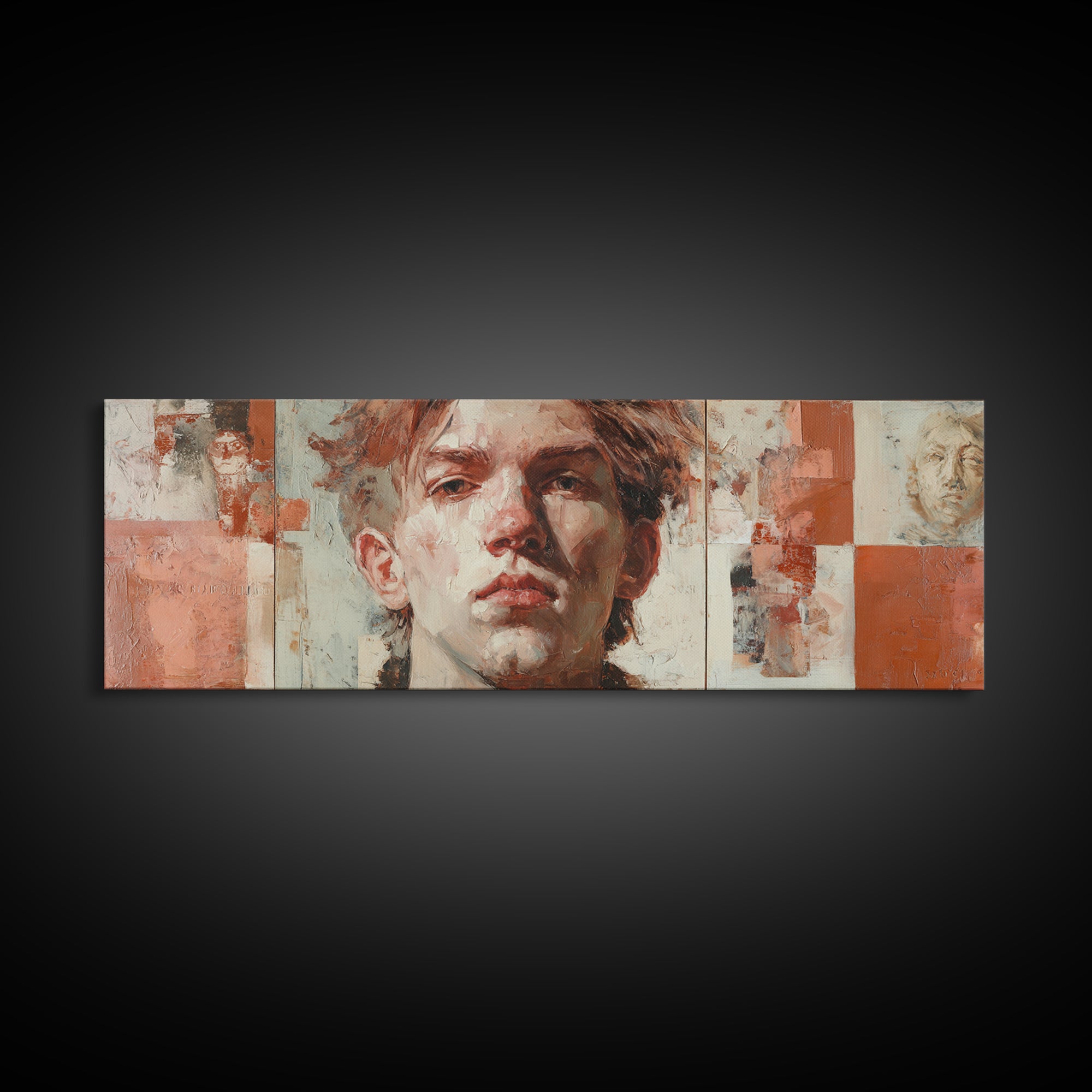 Expressive Portrait with Dramatic Light and Textured Canvas Print, Art, Art Print, Living Room Decor, Fine Art, ART-3x1-92