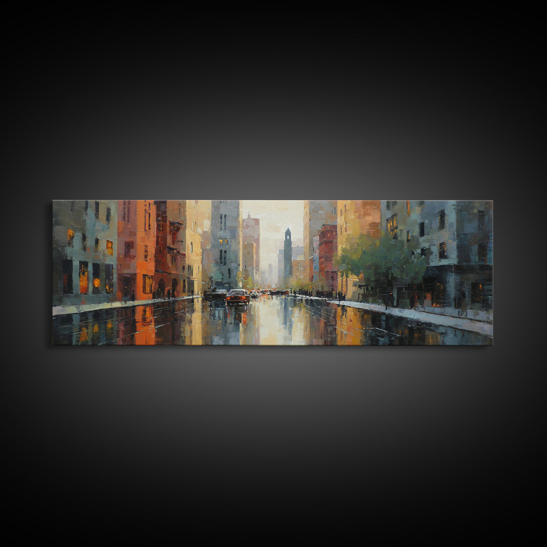 Moody City Scene Reflected Canvas Print, Art, Canvas Art, Living Room Decor, Fine Art, Horizontal Wall Art, Home Decor, ART-3x1-98
