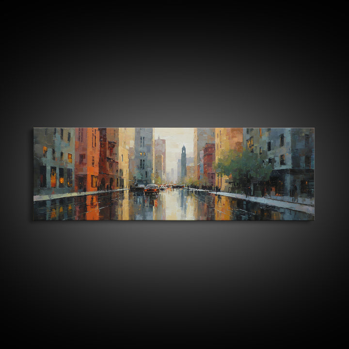 Moody City Scene Reflected Canvas Print, Art, Canvas Art, Living Room Decor, Fine Art, Horizontal Wall Art, Home Decor, ART-3x1-98
