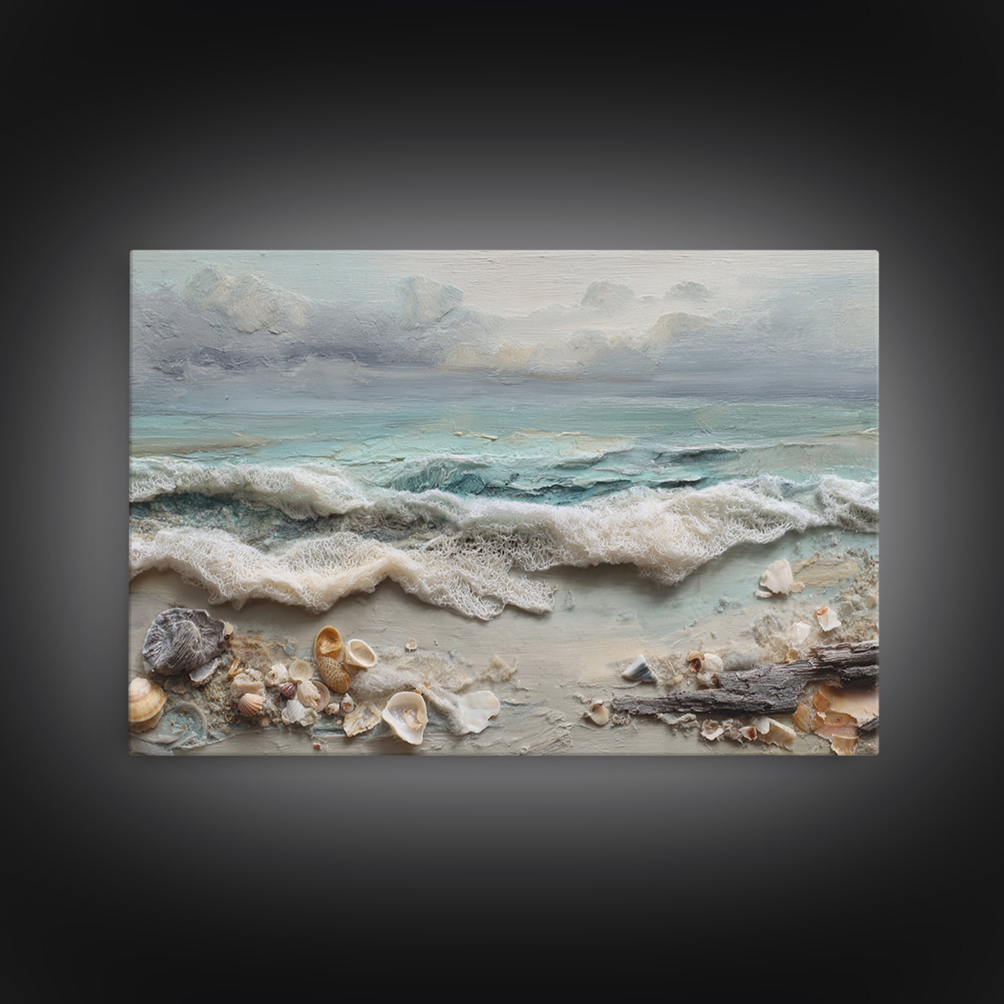 Dramatic Seascape with Foam and Storm Clouds Framed Canvas Print, Art, Printable Art, Living Room Decor, Oil Painting, ART-3x2-100