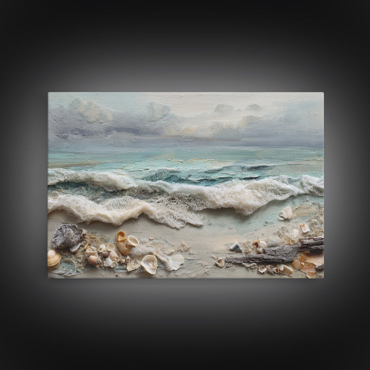 Dramatic Seascape with Foam and Storm Clouds Framed Canvas Print, Art, Printable Art, Living Room Decor, Oil Painting, ART-3x2-100