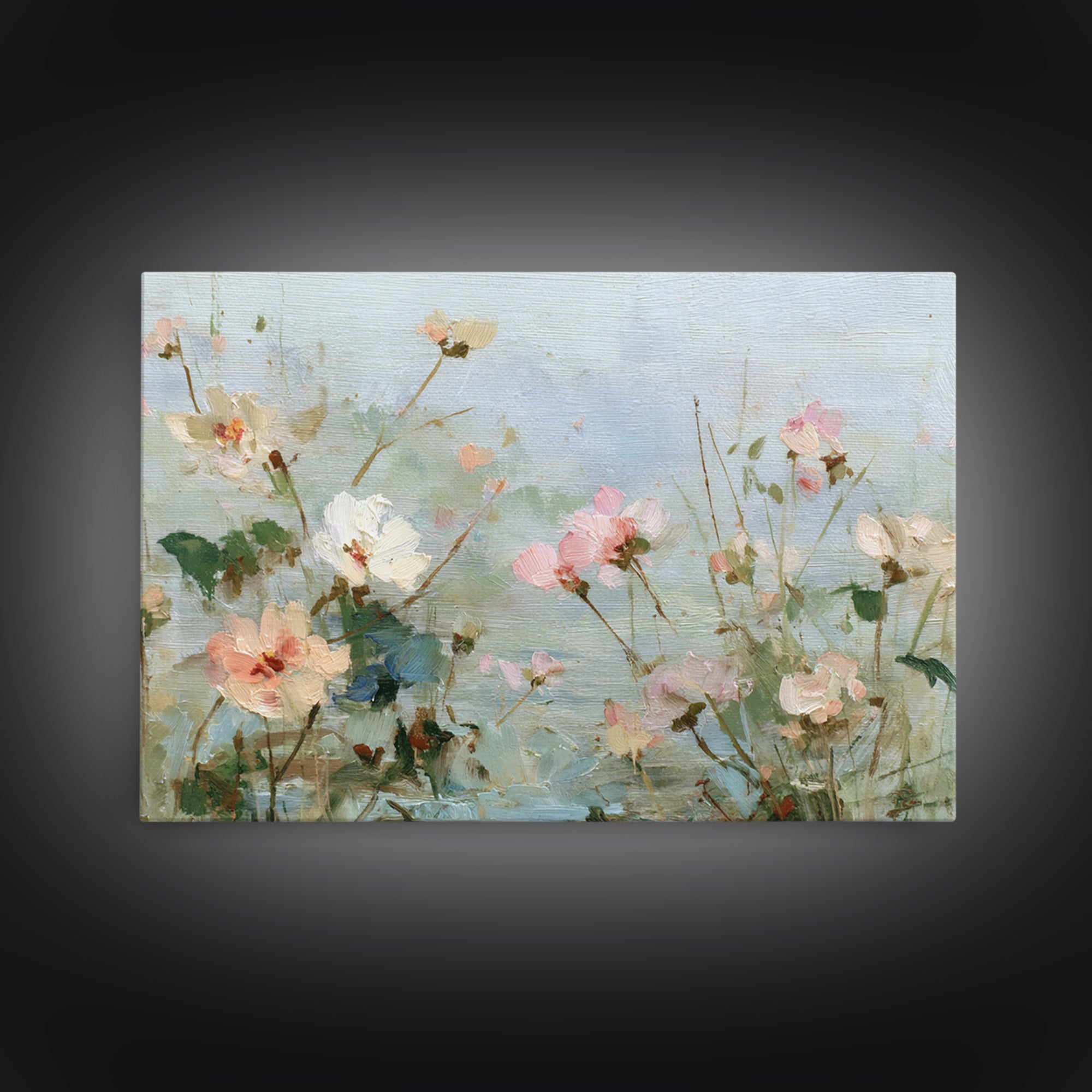 Painterly Meadow with Loose Impressionist Flowers Framed Canvas Print, Art, Art Deco, Living Room Decor, Fine Art, ART-3x2-19