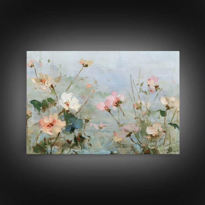 Painterly Meadow with Loose Impressionist Flowers Framed Canvas Print, Art, Art Deco, Living Room Decor, Fine Art, ART-3x2-19
