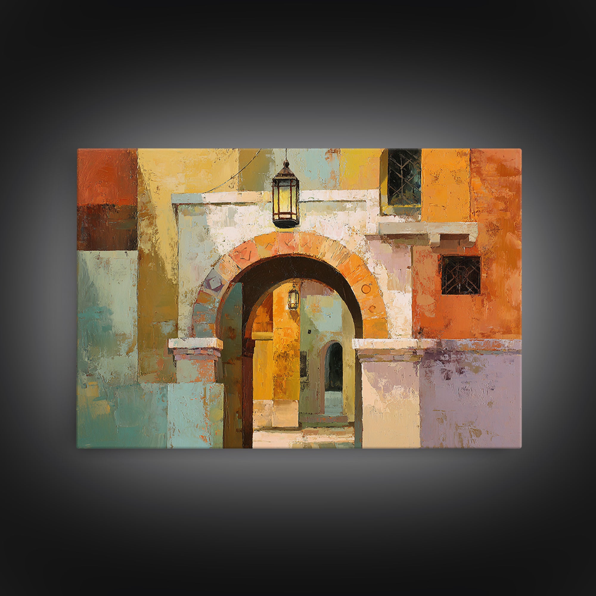 Architectural Archway in Warm Mediterranean Light Framed Canvas Print, Art, Minimalist Decor, Living Room Decor, Fine Art, ART-3x2-2