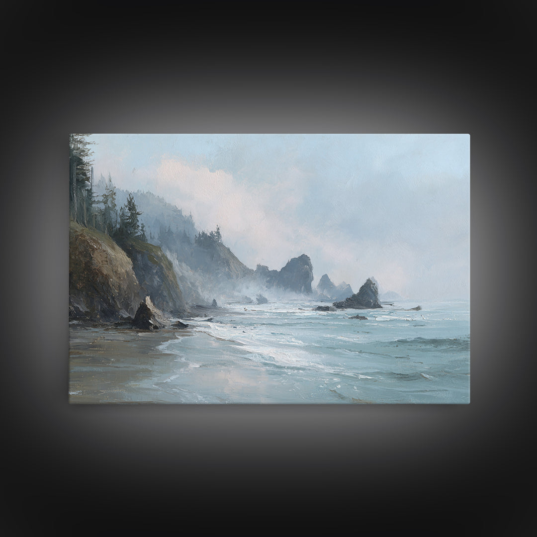 Dramatic Seascape with Foam and Storm Clouds Framed Canvas Print, Art, Living Room Decor, Fine Art, Art Nouveau, ART-3x2-28