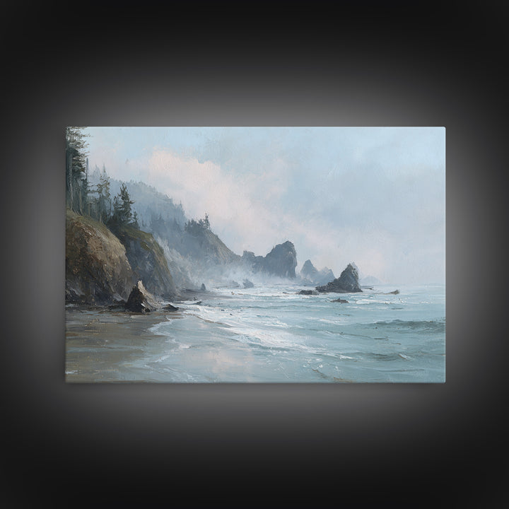 Dramatic Seascape with Foam and Storm Clouds Framed Canvas Print, Art, Living Room Decor, Fine Art, Art Nouveau, ART-3x2-28