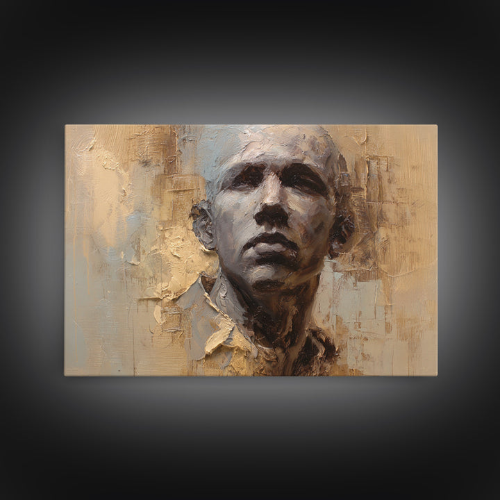Expressive Portrait with Dramatic Light and Textured Canvas Print, Art, Art Commission, Living Room Decor, Fine Art, ART-3x2-32