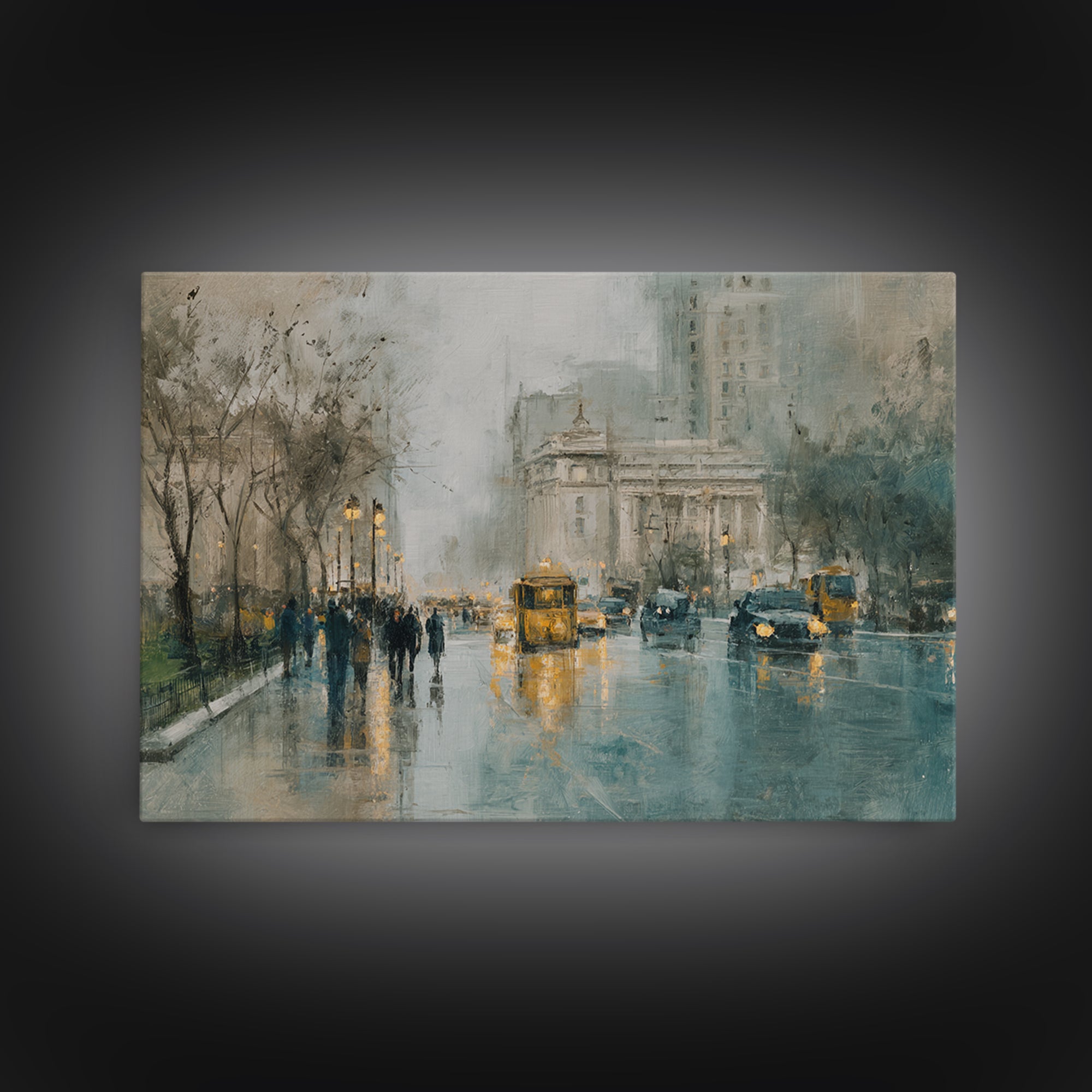 Moody City Scene Reflected Canvas Print, Art, Metal Wall Art, Living Room Decor, Fine Art, Textured Wall Art, ART-3x2-38