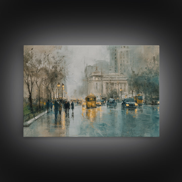 Moody City Scene Reflected Canvas Print, Art, Metal Wall Art, Living Room Decor, Fine Art, Textured Wall Art, ART-3x2-38