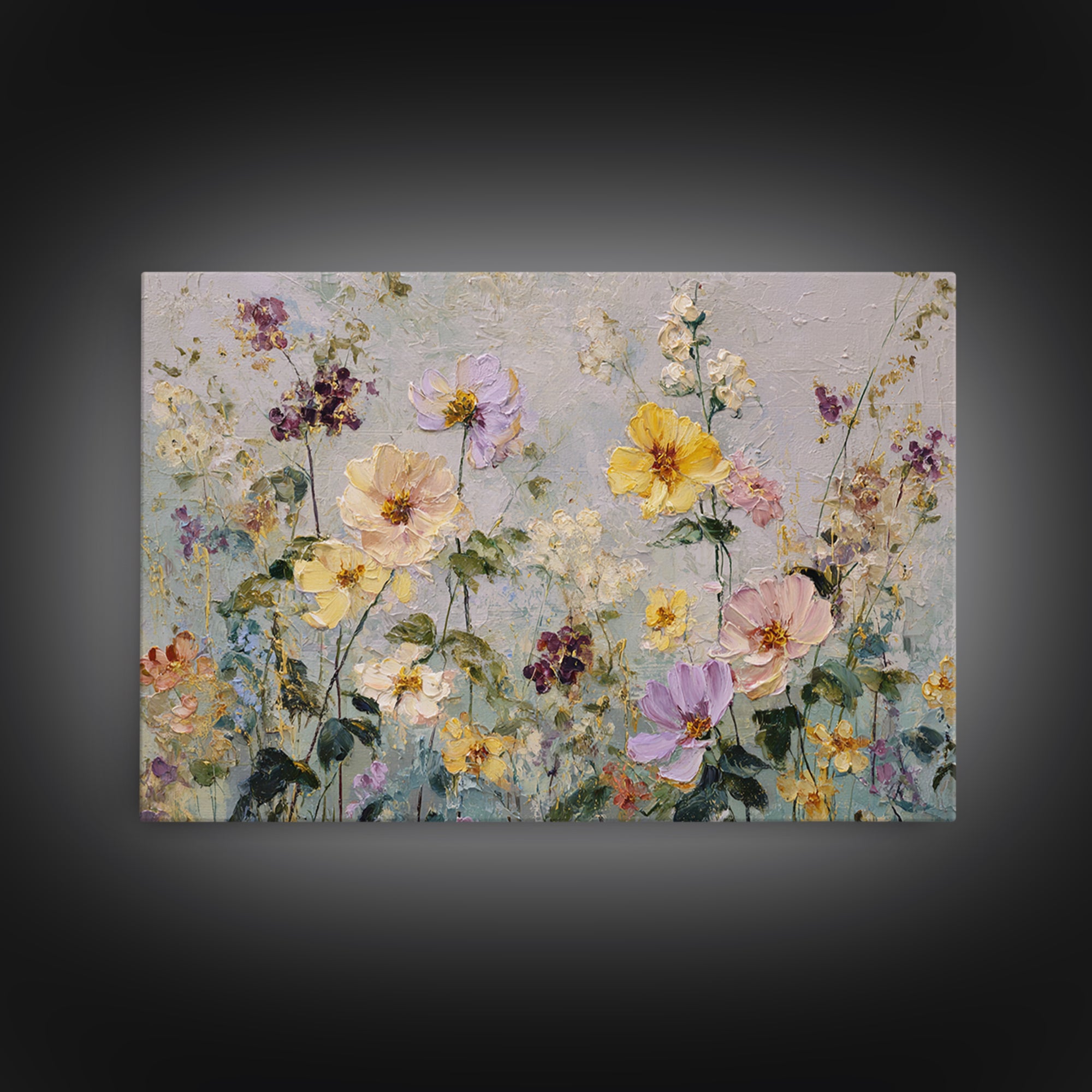 Painterly Meadow with Loose Impressionist Flowers Canvas Print, Art, Canvas Art, Living Room Decor, Fine Art, ART-3x2-43