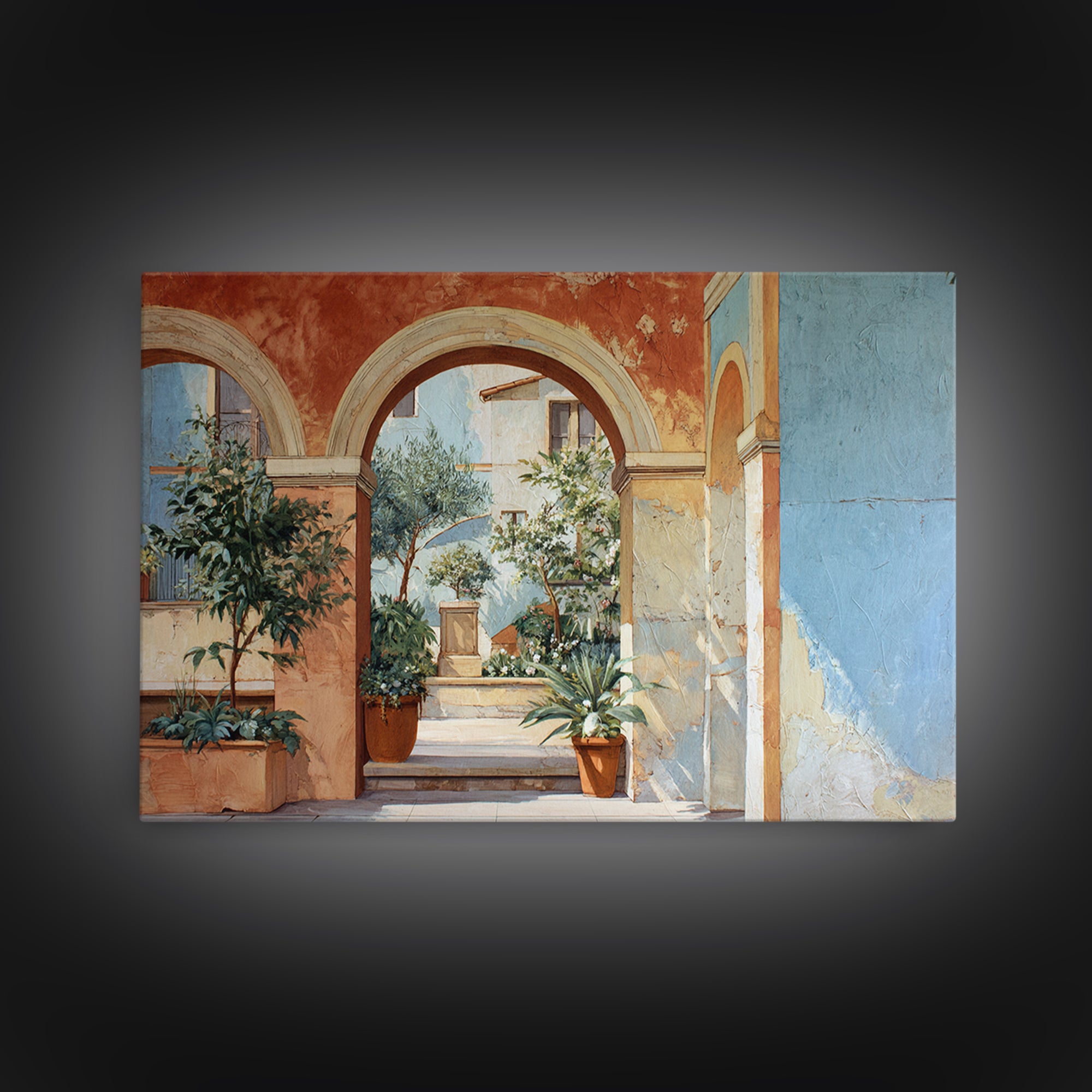 Architectural Archway in Warm Mediterranean Light Framed Canvas Print, Art, Wall Art for Mom, Living Room Decor, Oil Painting, ART-3x2-50