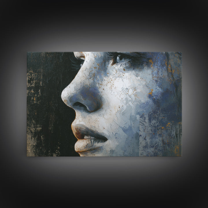Expressive Portrait with Dramatic Light and Textured Canvas Print, Art, Textured Wall Art, Living Room Decor, Oil Painting, ART-3x2-56