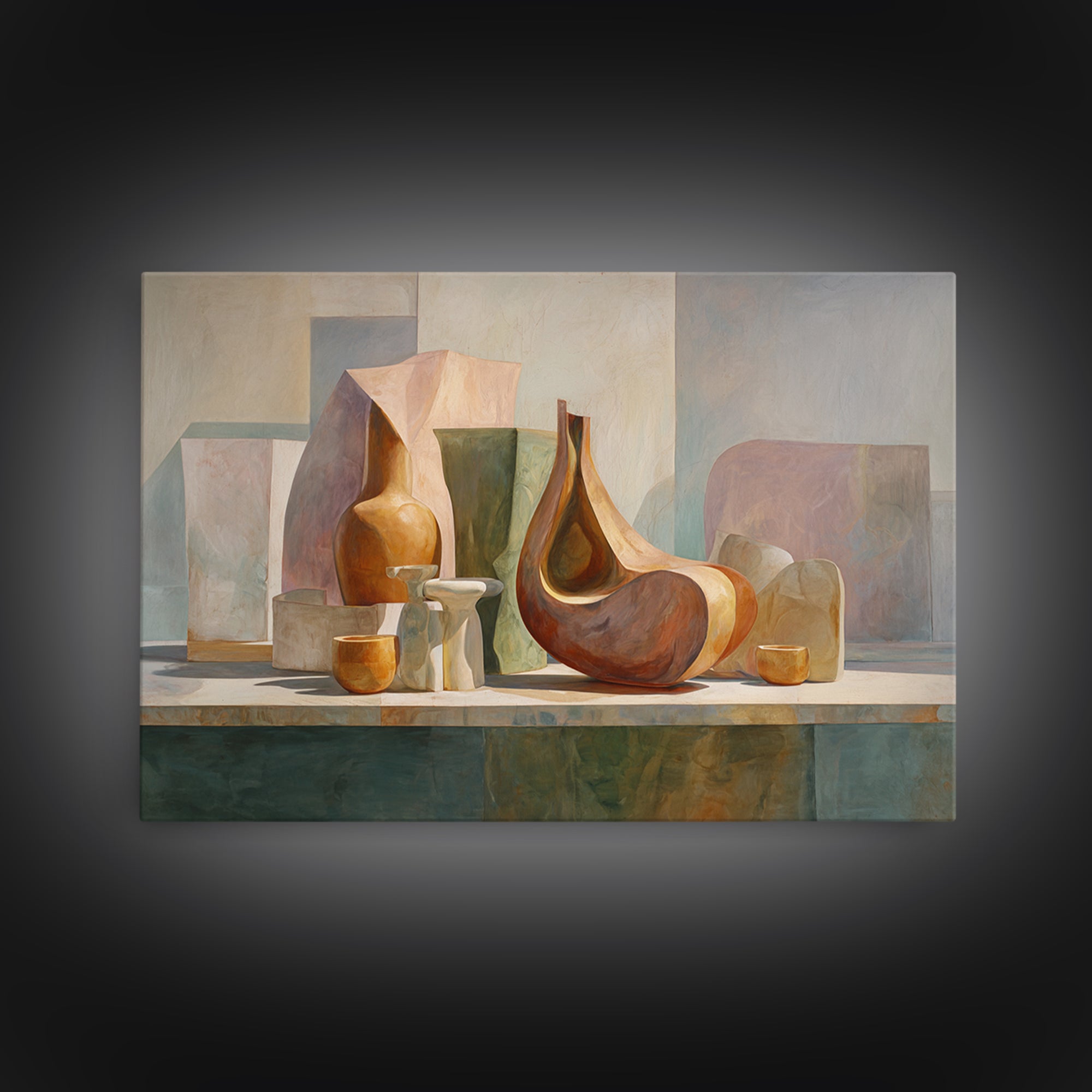 Modern Sculptural Shapes Rendered as Painted Forms Canvas Print, Art, Art Deco, Living Room Decor, Abstract Art, ART-3x2-58
