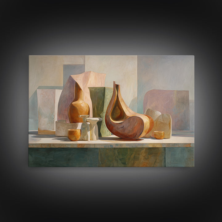 Modern Sculptural Shapes Rendered as Painted Forms Canvas Print, Art, Art Deco, Living Room Decor, Abstract Art, ART-3x2-58