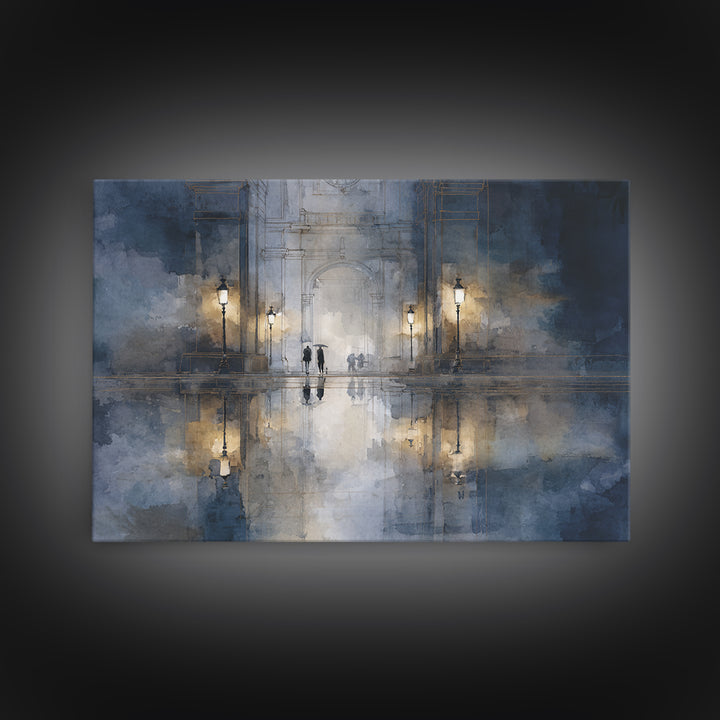 Moody City Scene Reflected Canvas Print, Art, Metal Wall Art, Living Room Decor, Fine Art, Textured Wall Art, ART-3x2-62