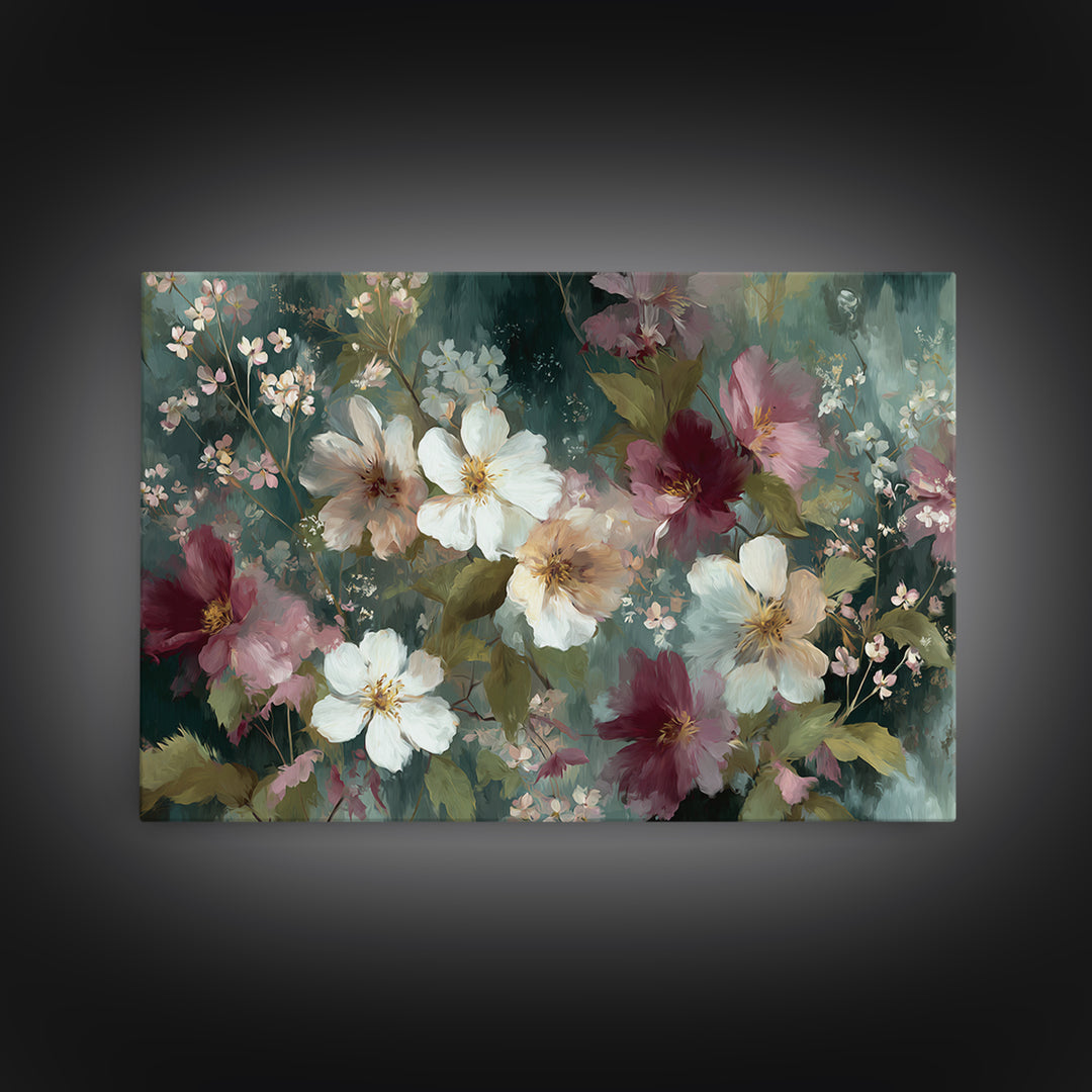 Painterly Meadow with Loose Impressionist Flowers Canvas Print, Art, Pink Wall Art, Living Room Decor, Watercolor Art, ART-3x2-67