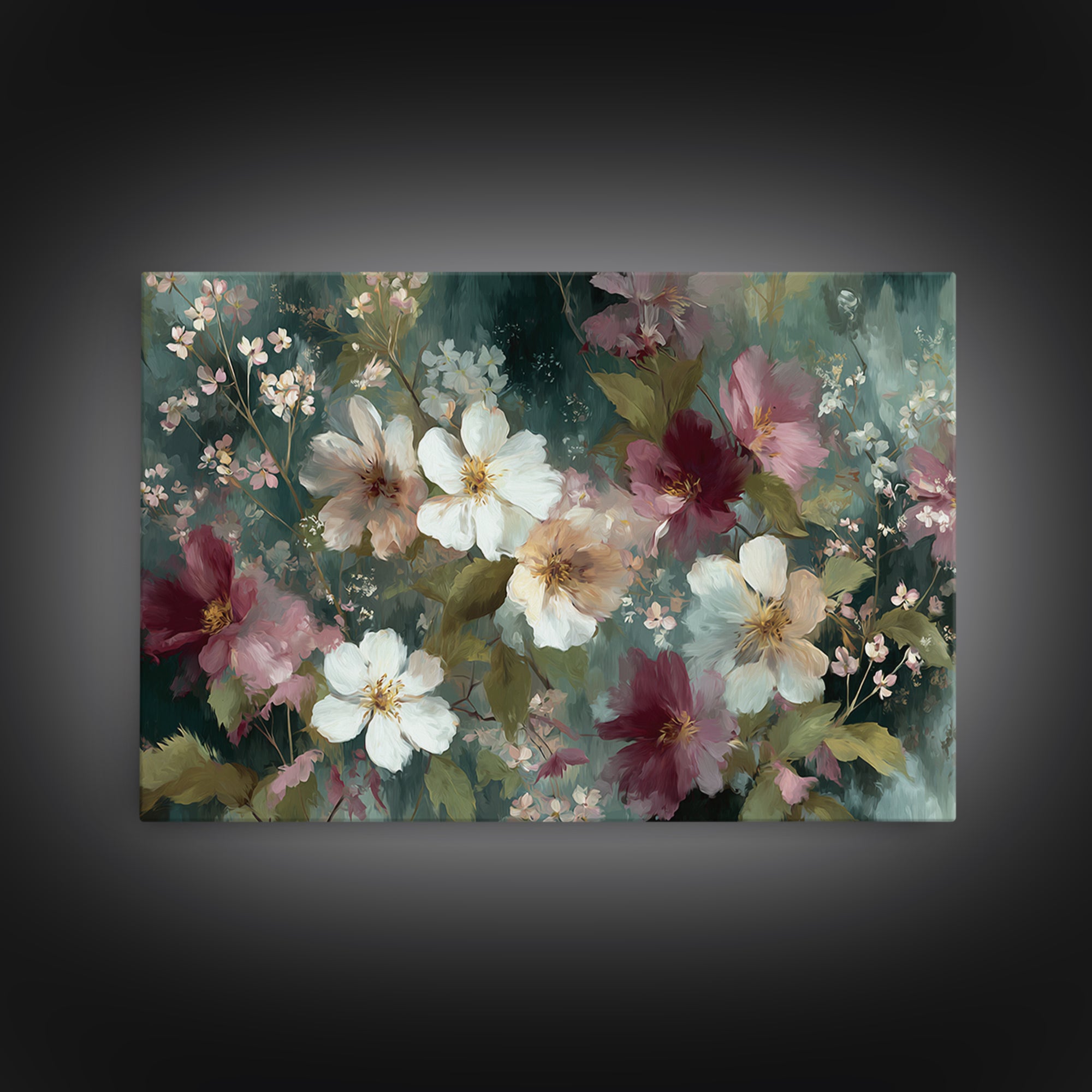 Painterly Meadow with Loose Impressionist Flowers Canvas Print, Art, Pink Wall Art, Living Room Decor, Watercolor Art, ART-3x2-67